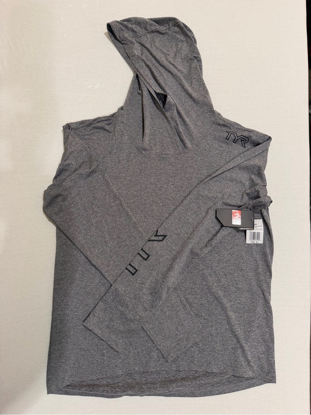 TYR Women's Gray Hooded su shirt with thumb holes NWT